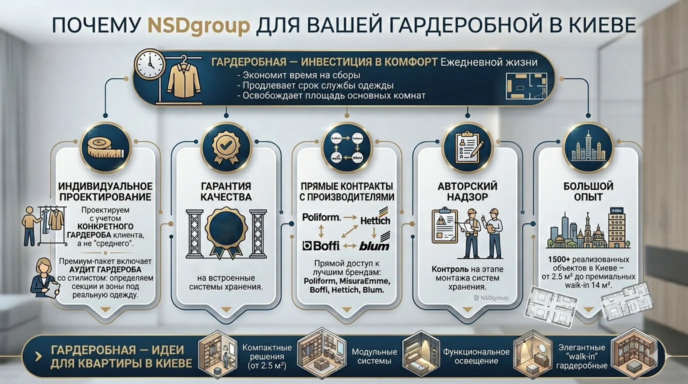 Дизайн гардеробной — идеи для квартиры в Киеве 