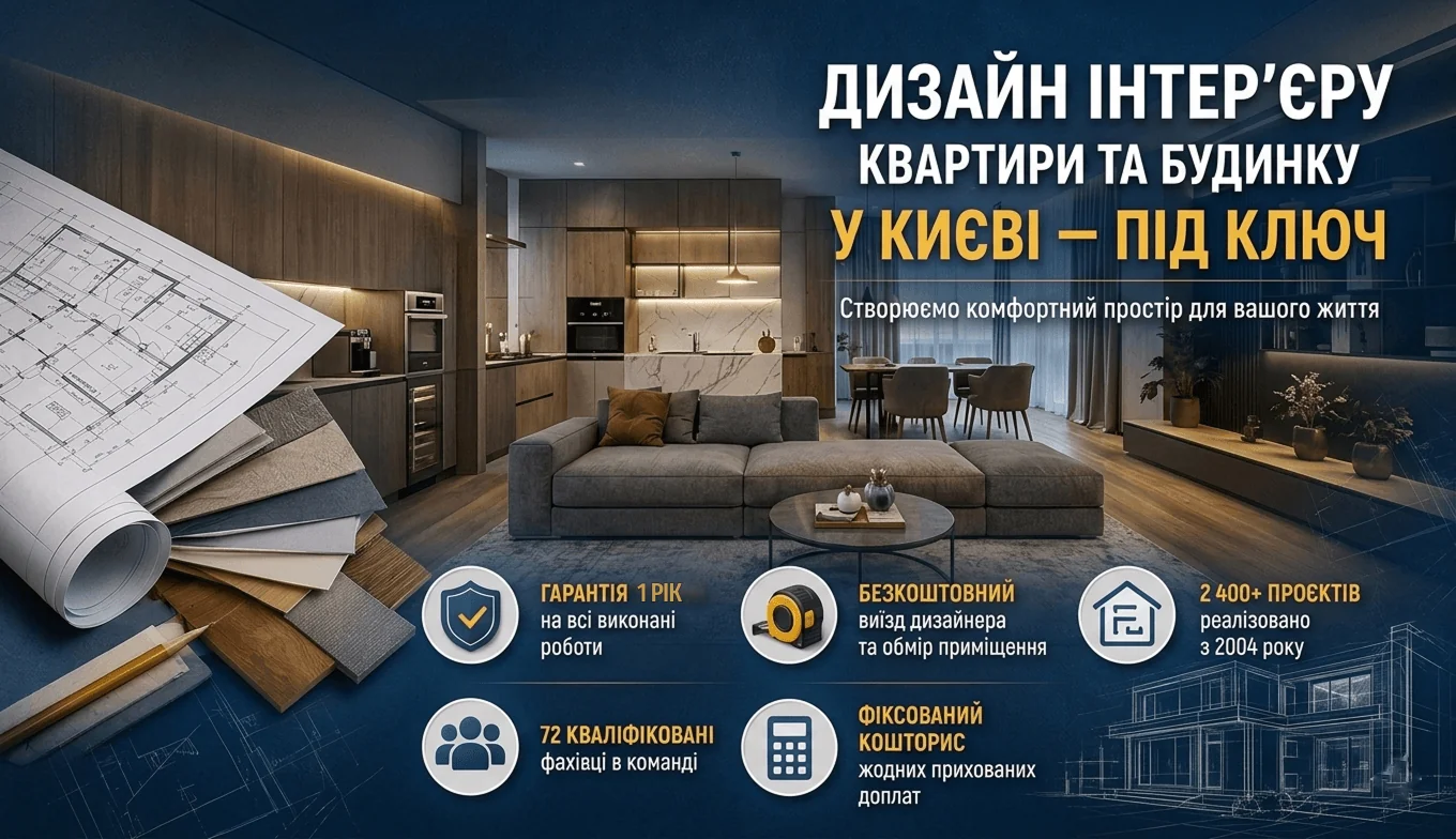 Дизайн інтер'єру квартири та будинку у Києві під ключ з гарантією