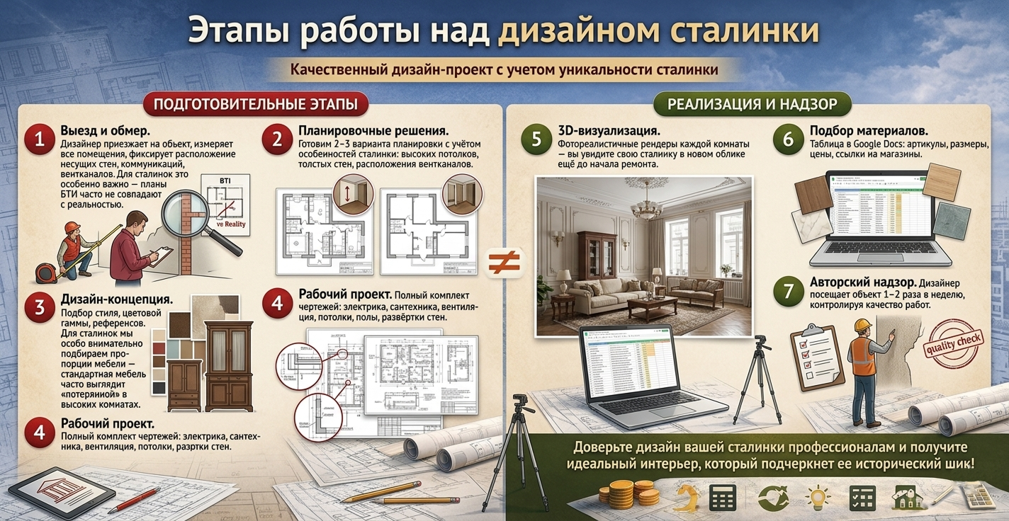 Этапы работы над дизайном сталинки