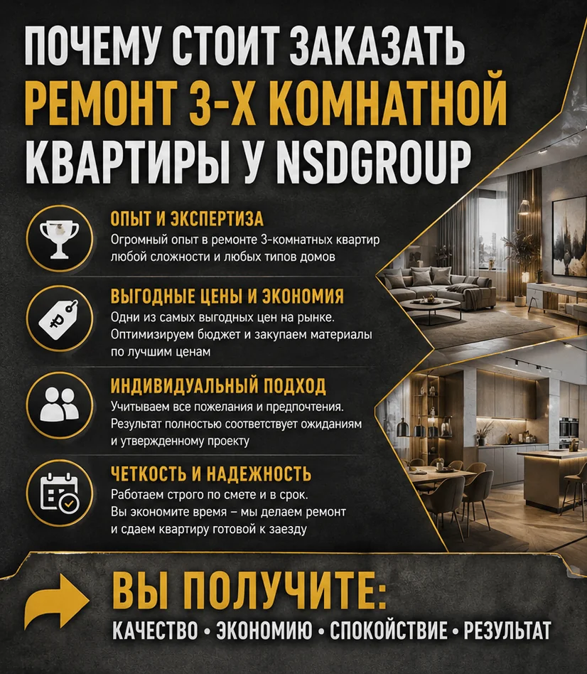 Ремонт трёхкомнатной квартиры в Киеве