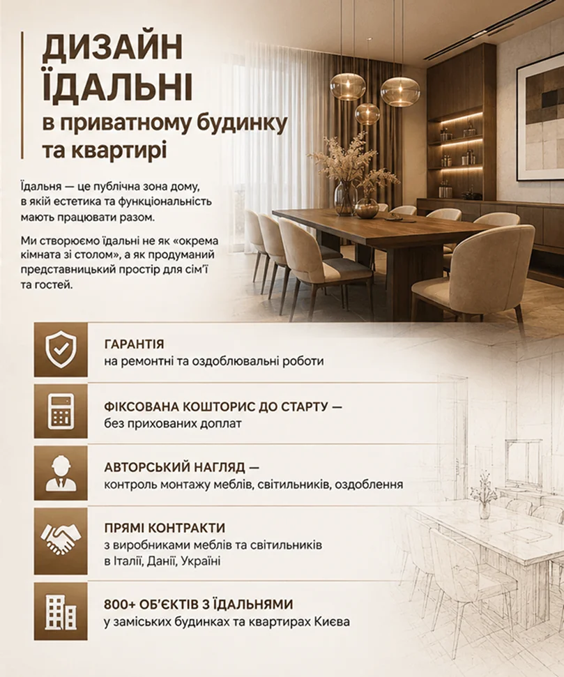 Дизайн їдальні в приватному будинку та квартирі — проект у Києві 
