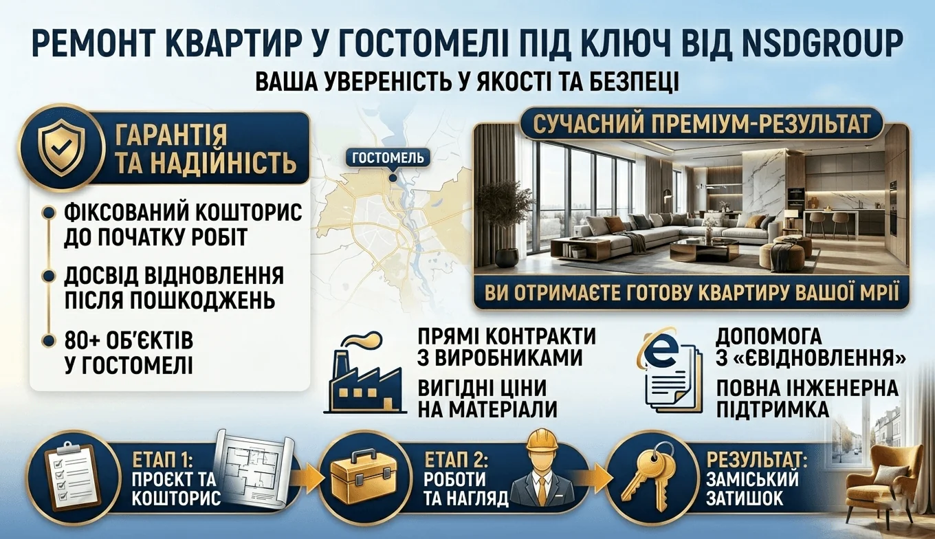 Ремонт квартир у Гостомелі під ключ