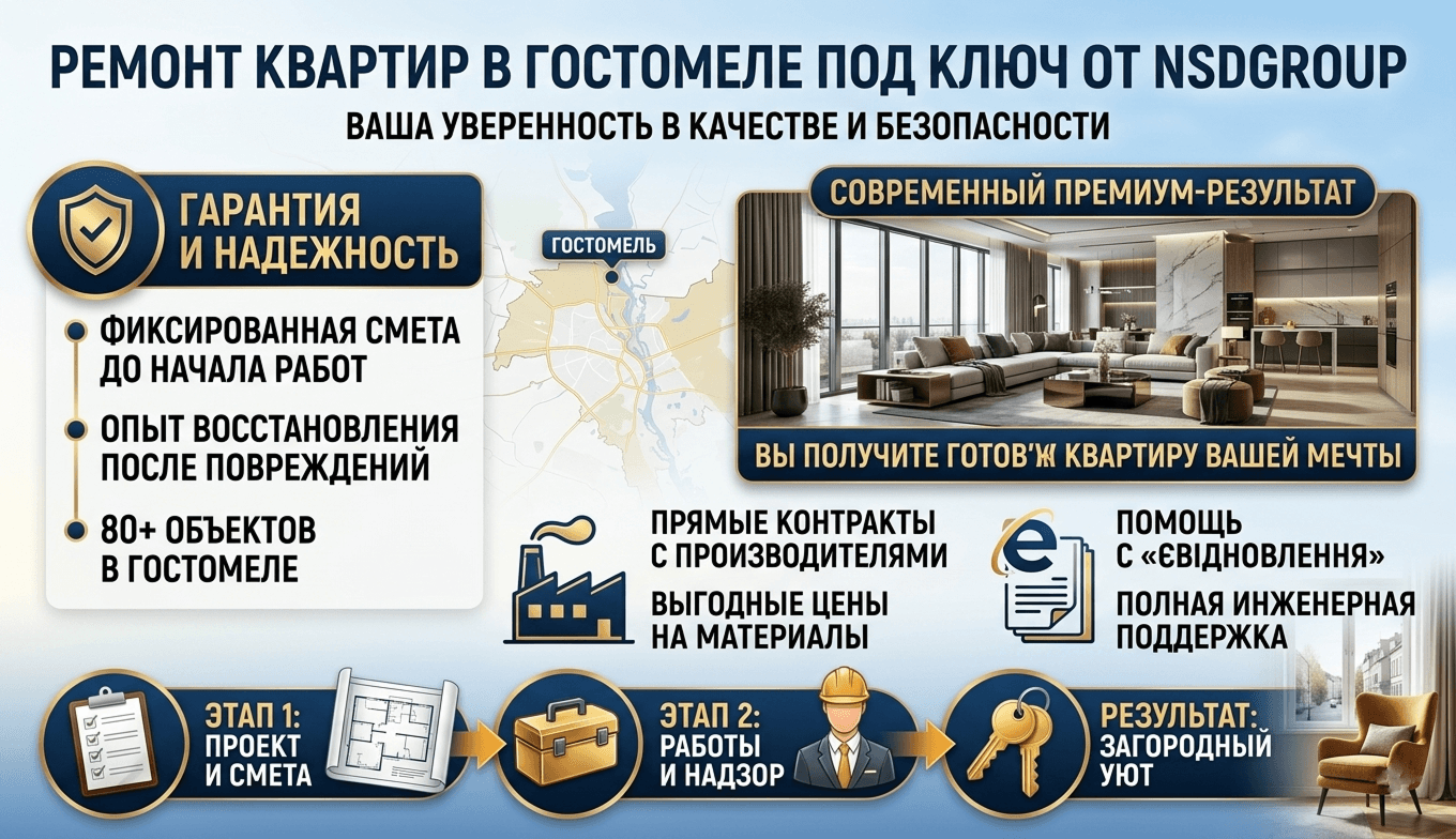 Ремонт квартир в Гостомеле под ключ