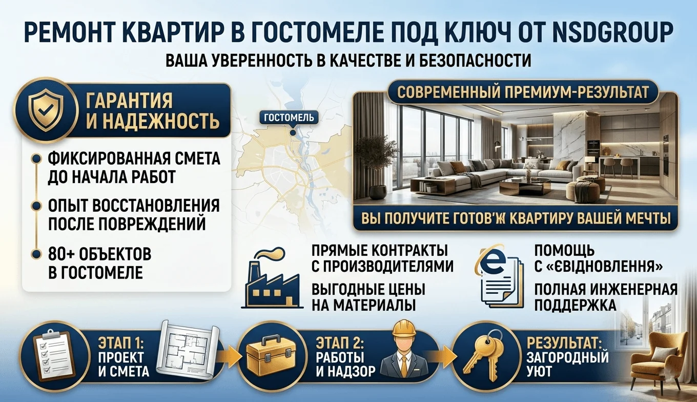 Ремонт квартир в Гостомеле под ключ