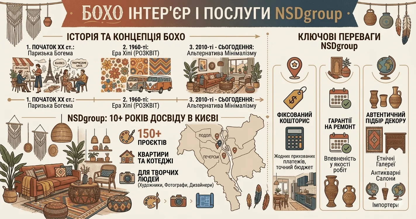Стиль бохо в дизайні інтер'єру Київ 