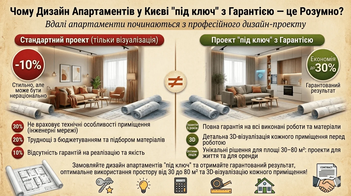 Дизайн апартаментів у Києві під ключ з гарантією