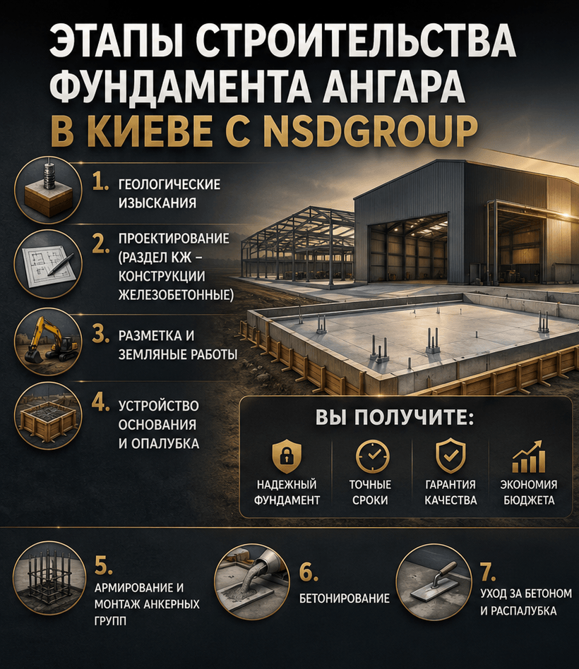 Строительство фундамента ангара в Киеве