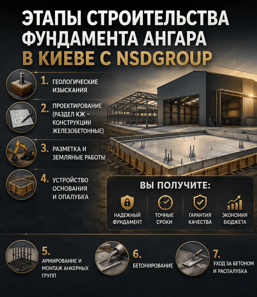 Строительство фундамента ангара в Киеве 