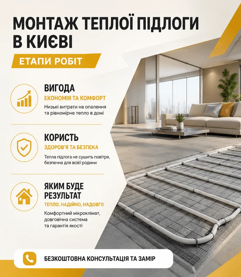 Монтаж теплой підлоги в Києві 