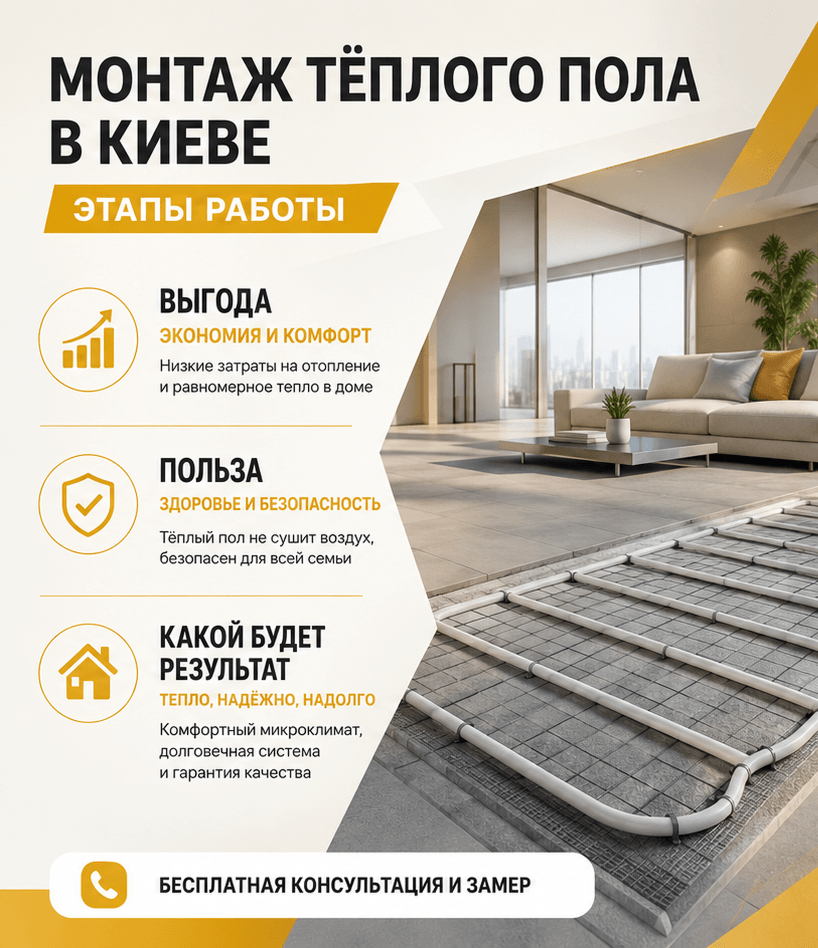 Монтаж тёплого пола в Киеве 