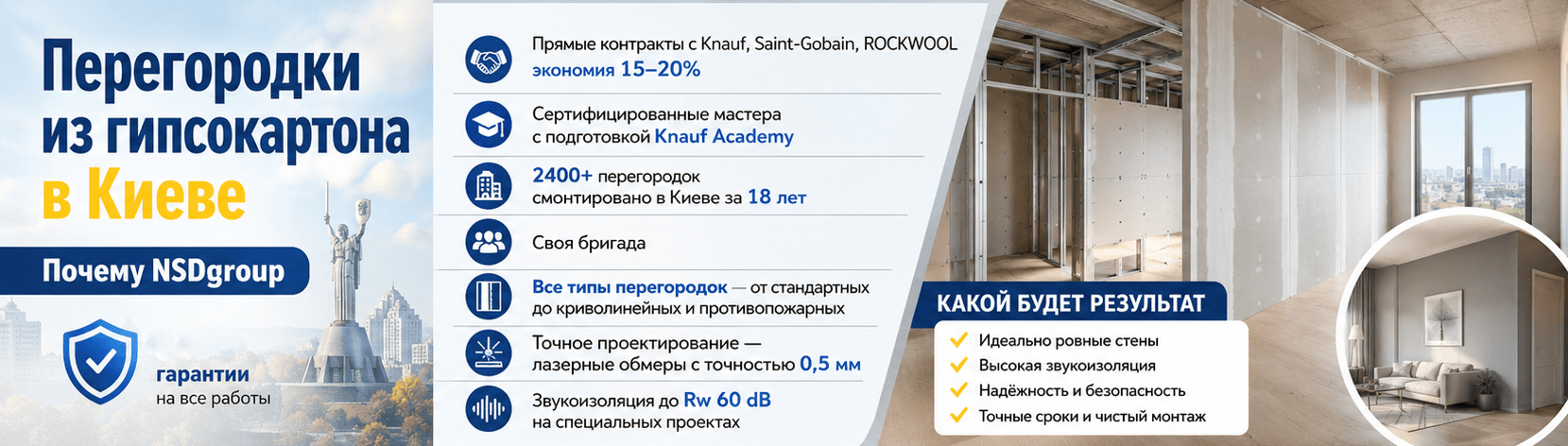 Перегородки из гипсокартона в Киеве 