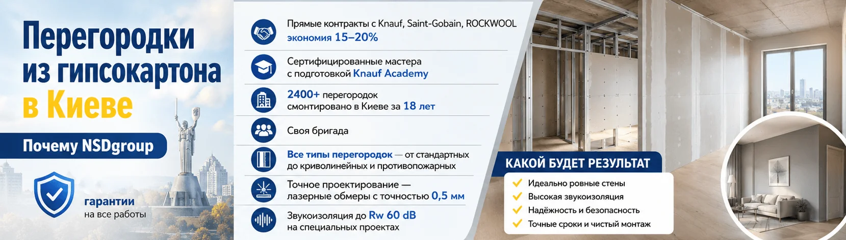 Перегородки из гипсокартона в Киеве 