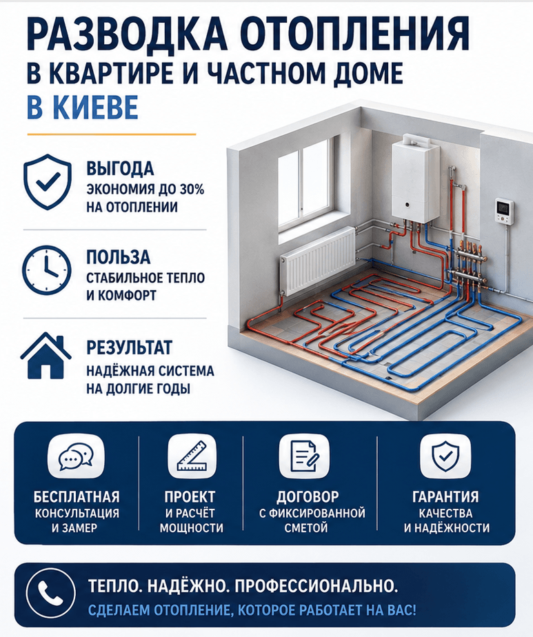 Разводка отопления в квартире и частном доме в Киеве