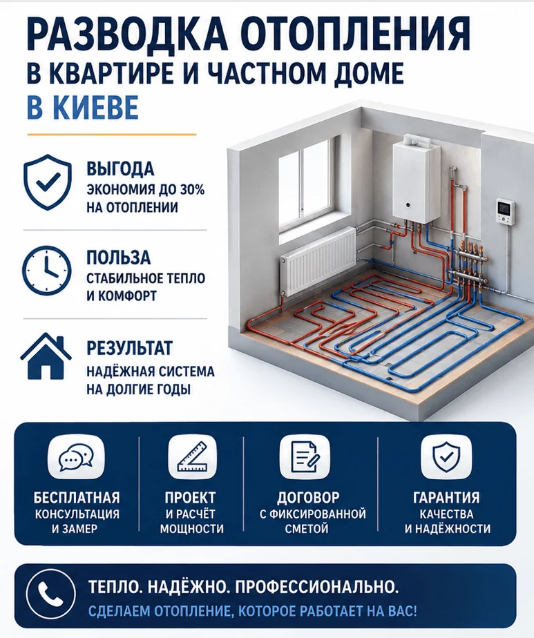 Разводка отопления в квартире и частном доме в Киеве 