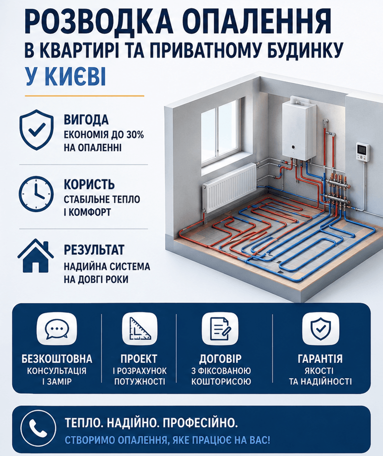 Розведення опалення в квартирі та приватному будинку у Києві