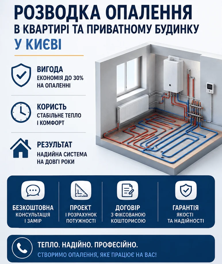 Розведення опалення в квартирі та приватному будинку у Києві 