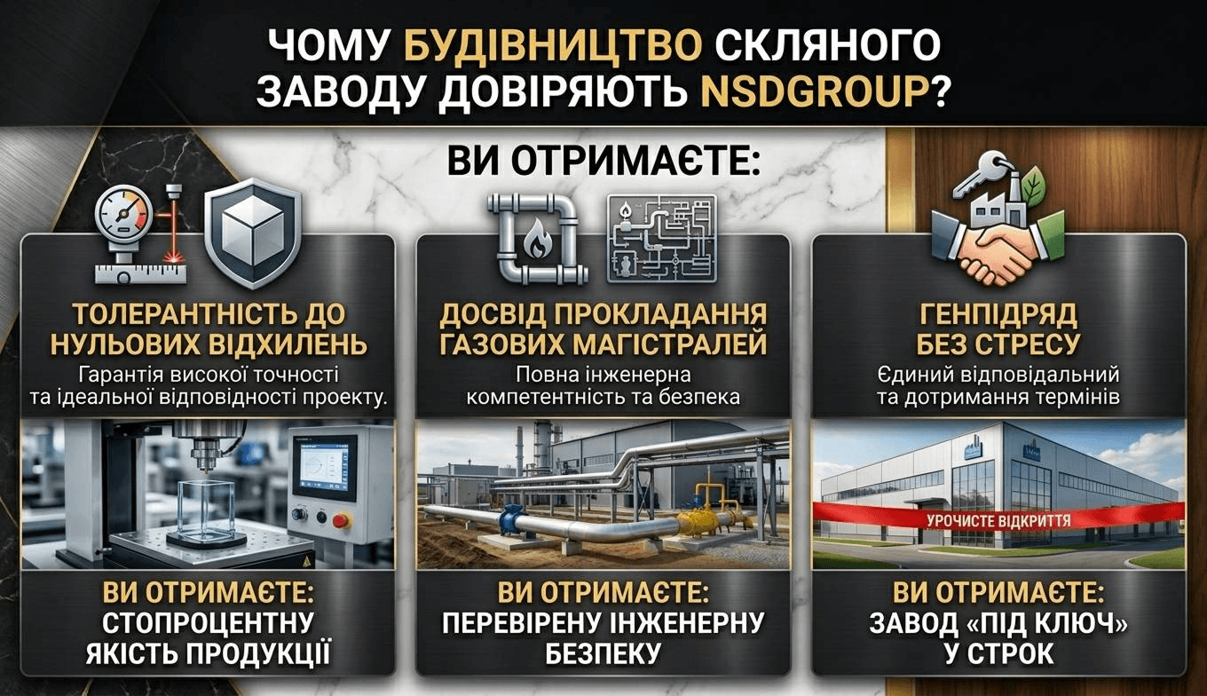 Будівництво скляного заводу 