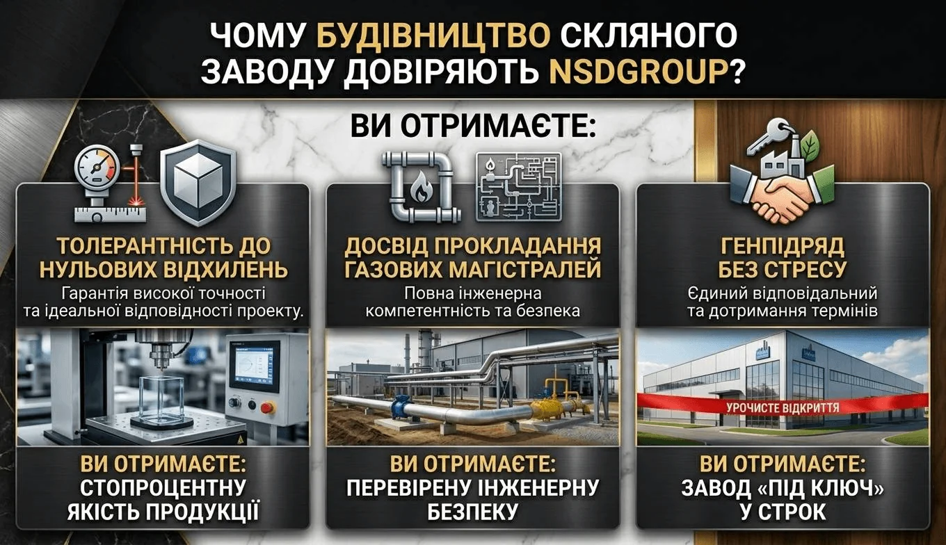 Будівництво скляного заводу 